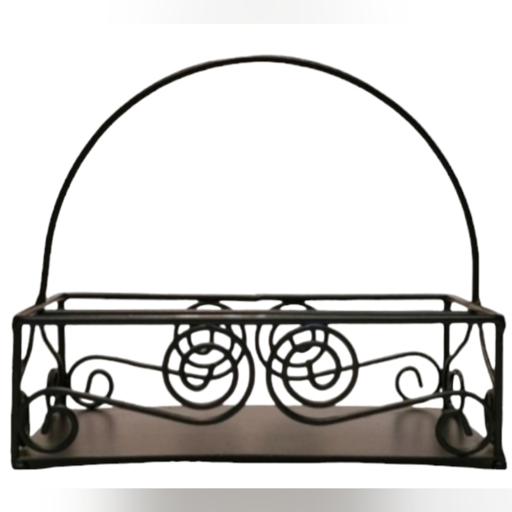 Black Wrought Iron Caddy Versatile Handle Swirl Design Multiuse